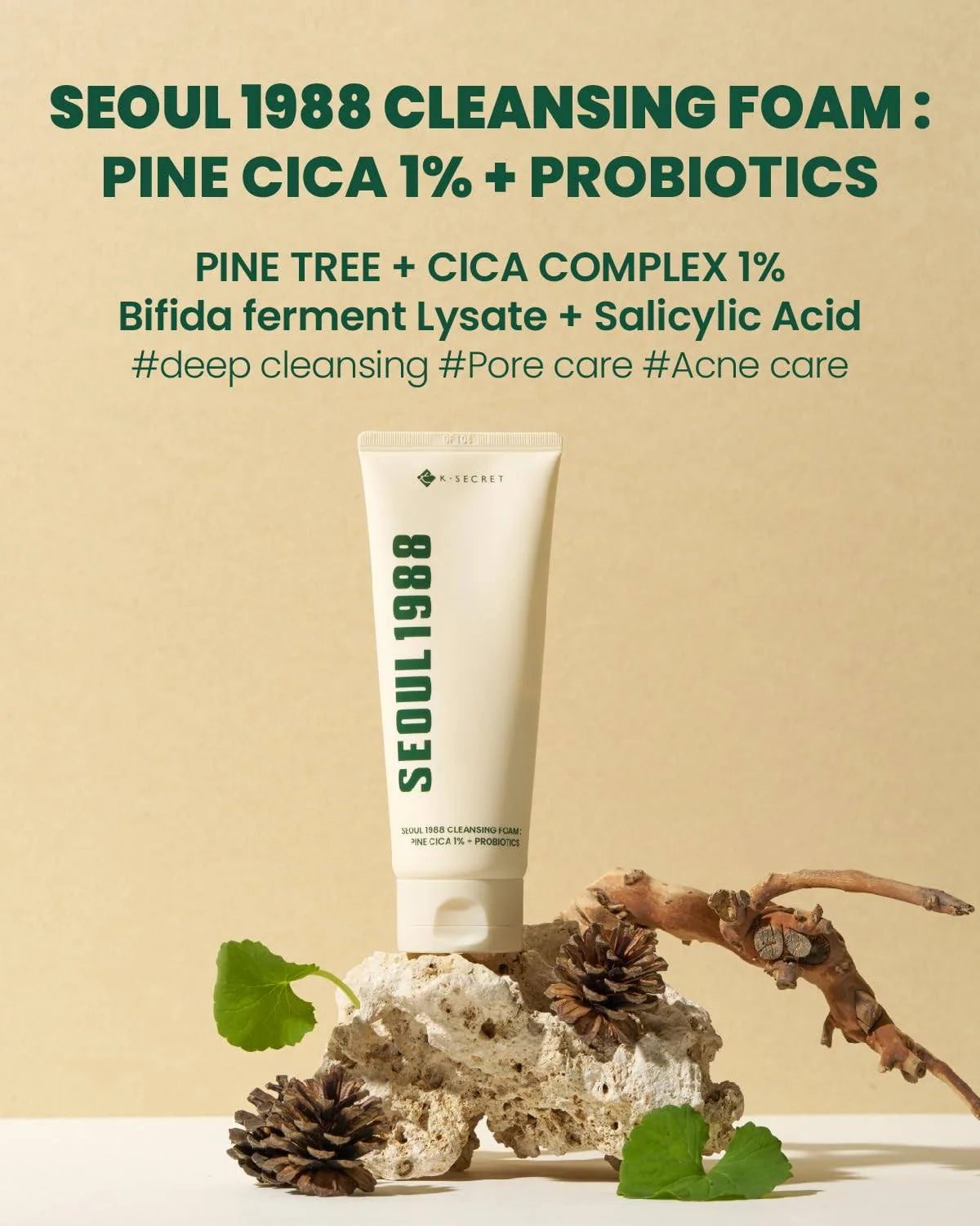 K-Secret - Seoul 1988 Cleansing Foam: Pine Cica 1% + Probiotics