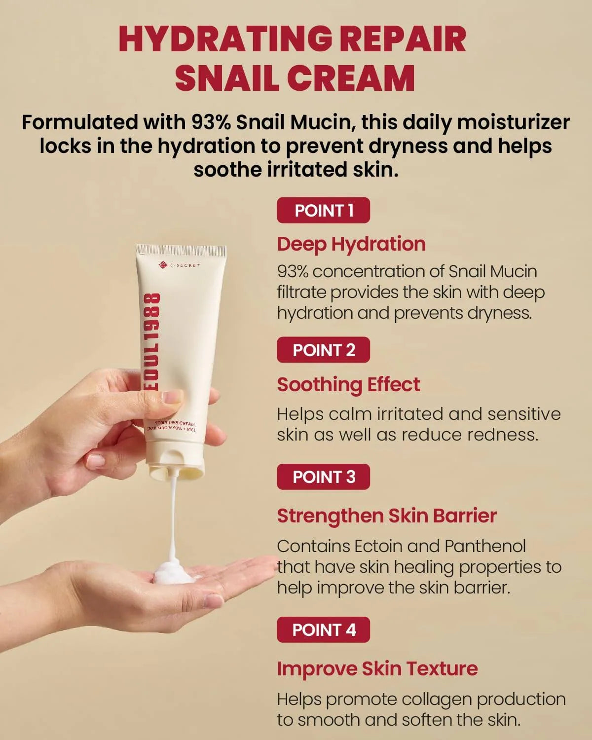 K-Secret - Seoul 1988 Cream: Snail Mucin 93% + Rice