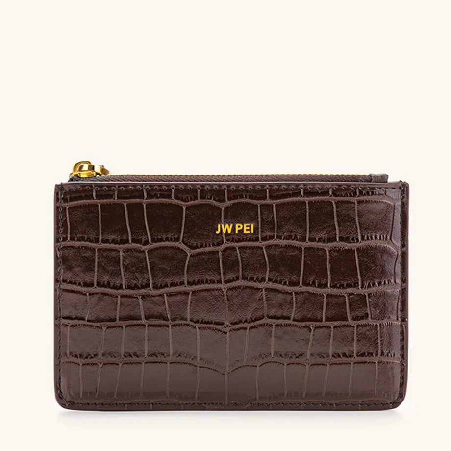 JW PEI Quinn Zipped Card Holder- Brown Croc