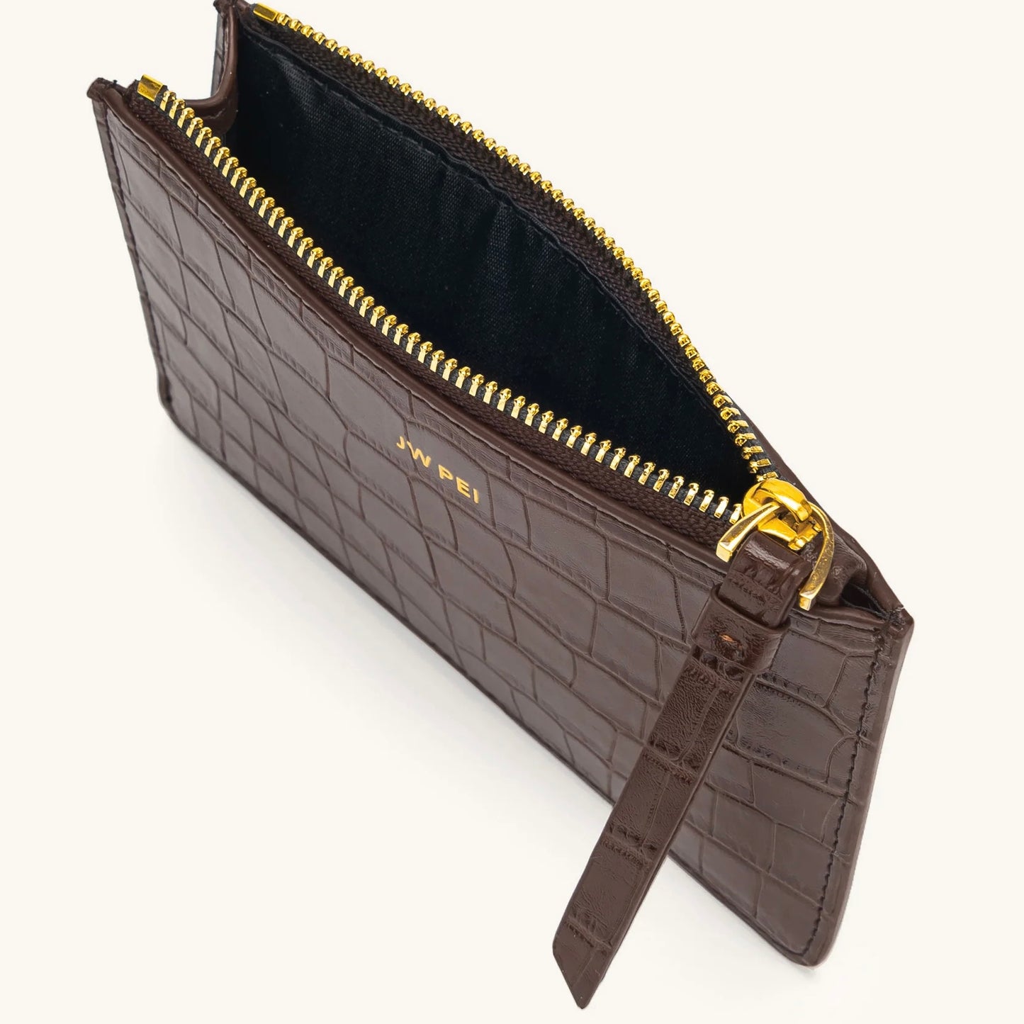 JW PEI Quinn Zipped Card Holder- Brown Croc