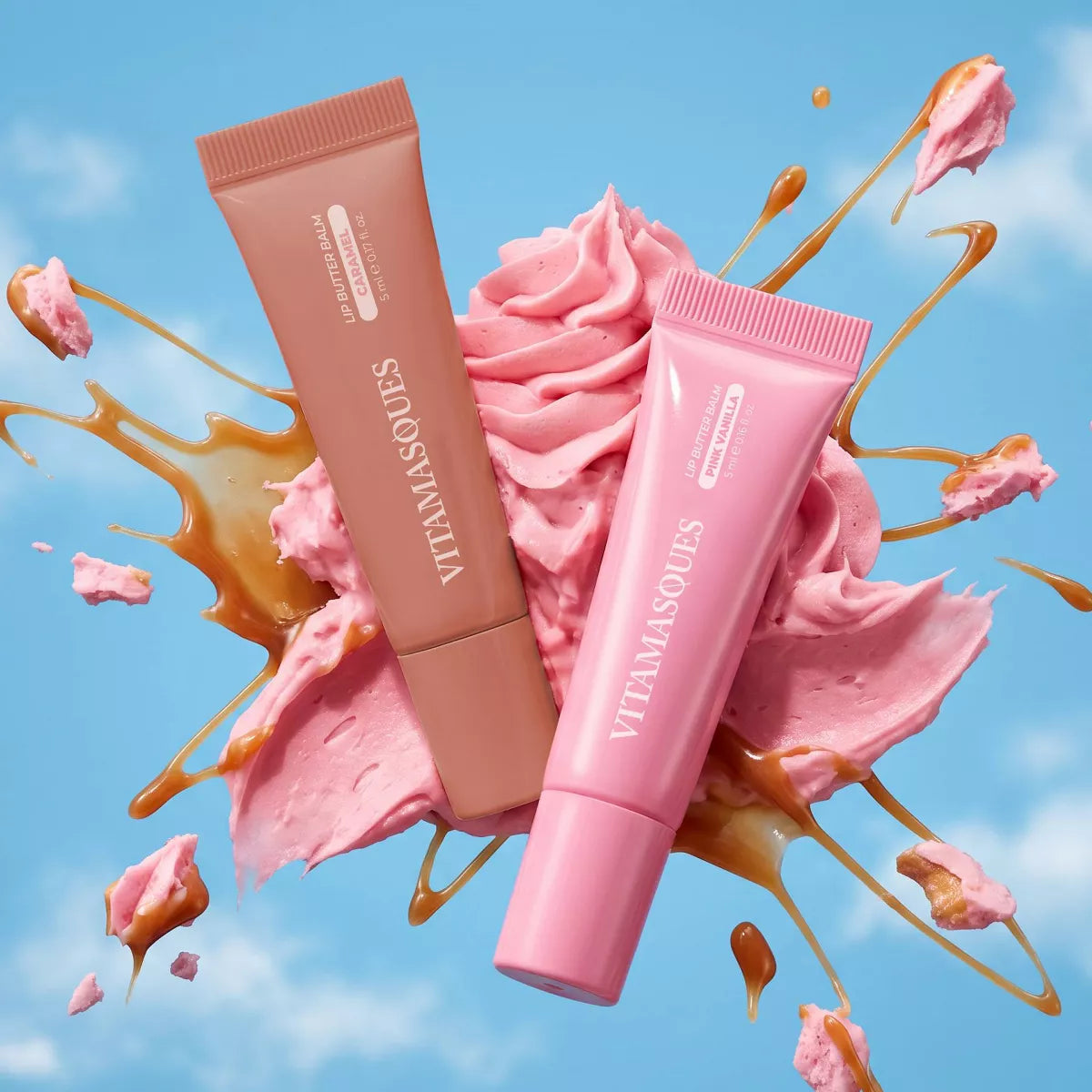 Vitamasques Lip Butter Balm Plump & Repair Mini Duo - Caramel + Pink Vanilla