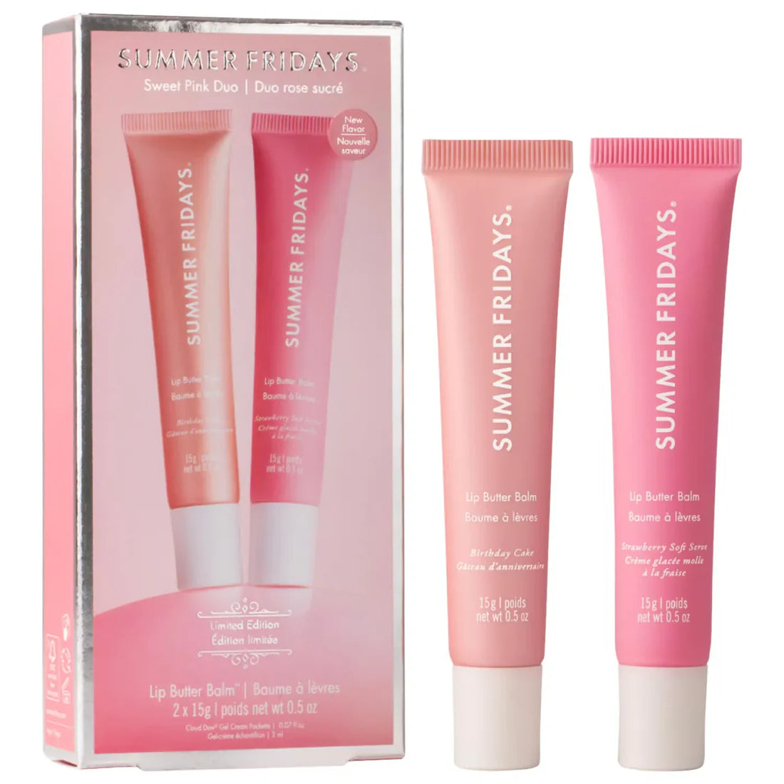 Summer Fridays Sweet Pink Duo - Birthday Cake + Strawberry Soft Serve Lip Butter Balm